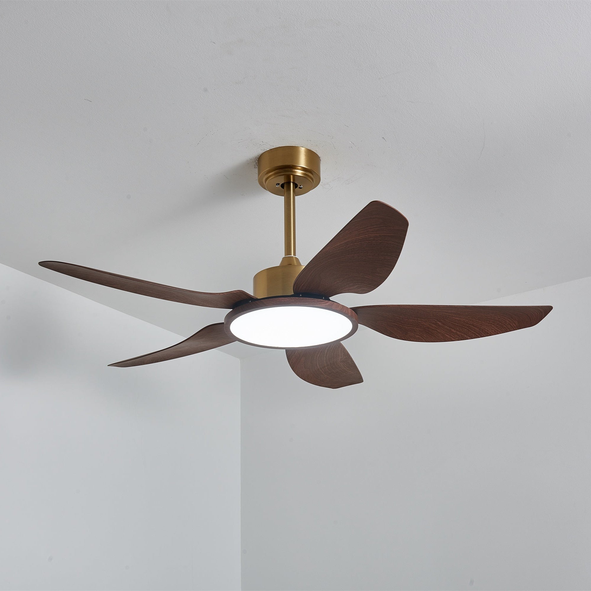 Sirocco Walnut Blade Brass Ceiling Fan Light