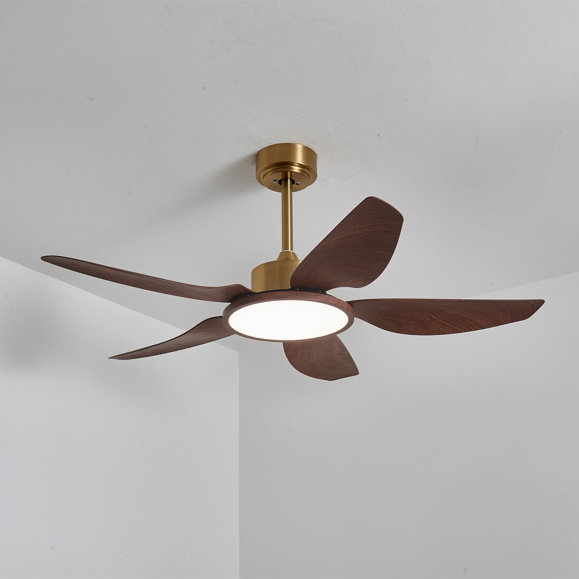 Sirocco Walnut Blade Brass Ceiling Fan Light