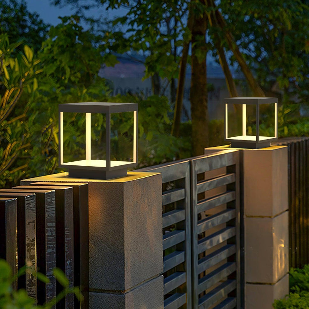 Noir Square Frame Solar Post Light