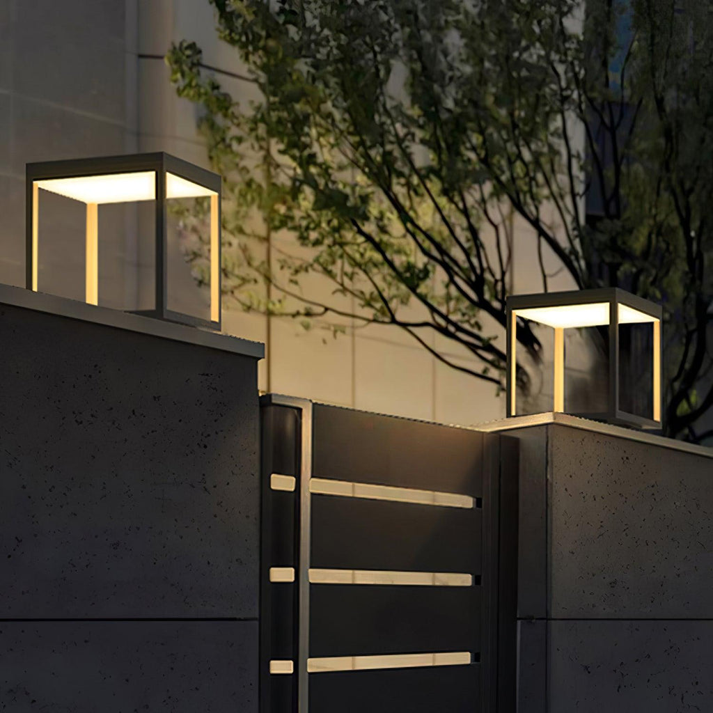 Noir Square Frame Solar Post Light