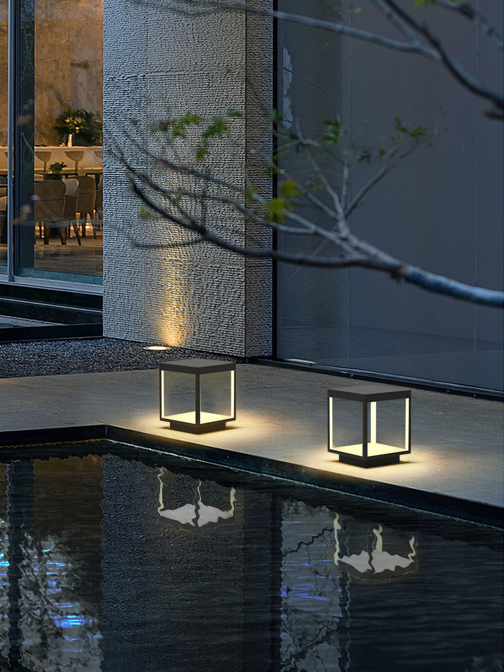 Noir Square Frame Solar Post Light