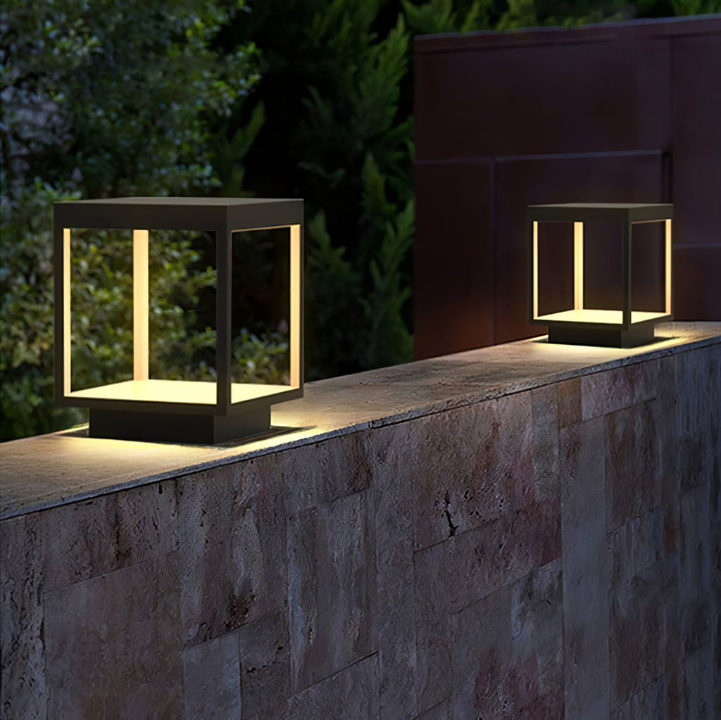 Noir Square Frame Solar Post Light