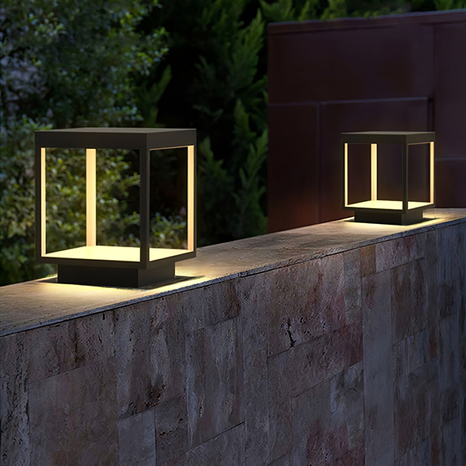 Noir Square Frame Solar Post Light