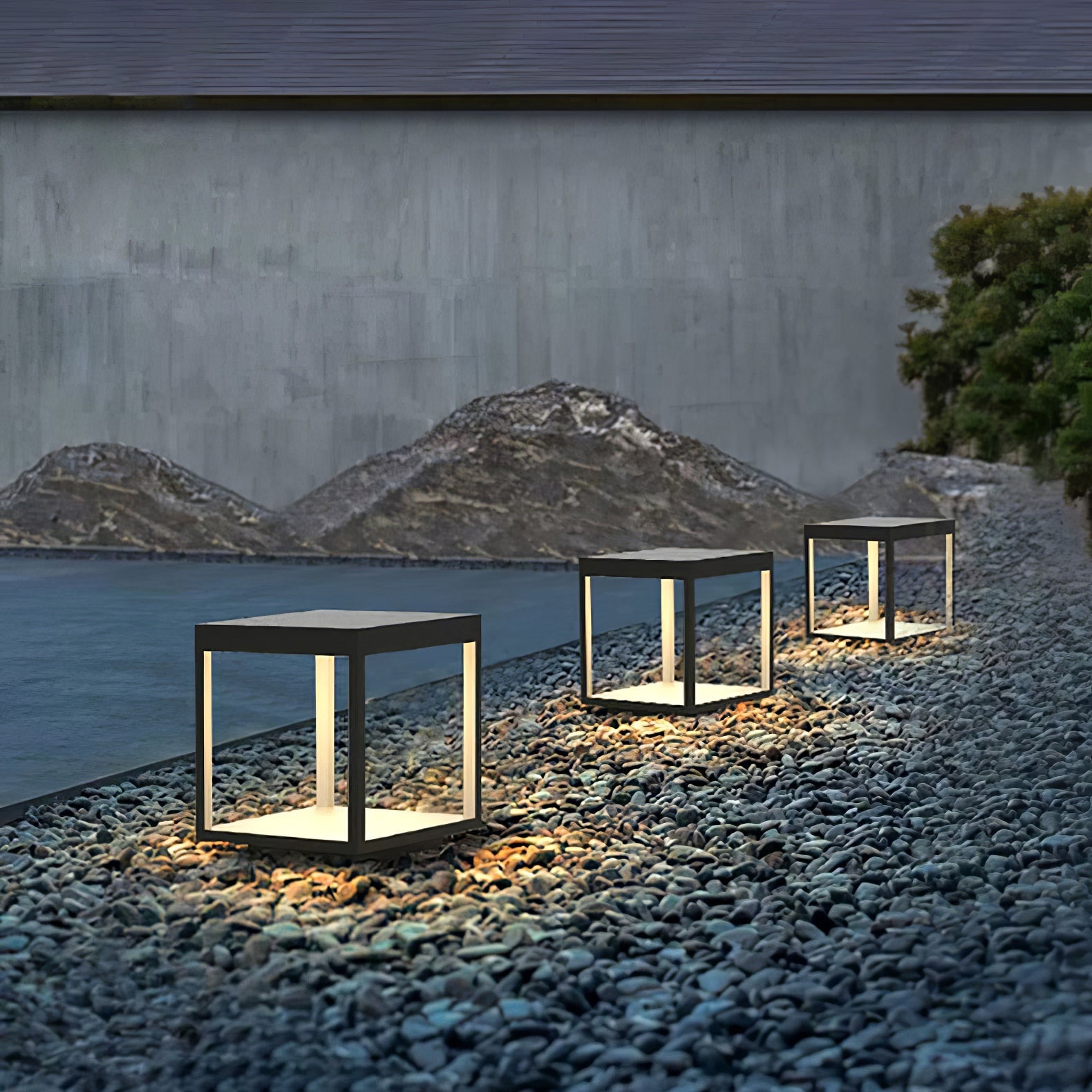 Noir Square Frame Solar Post Light