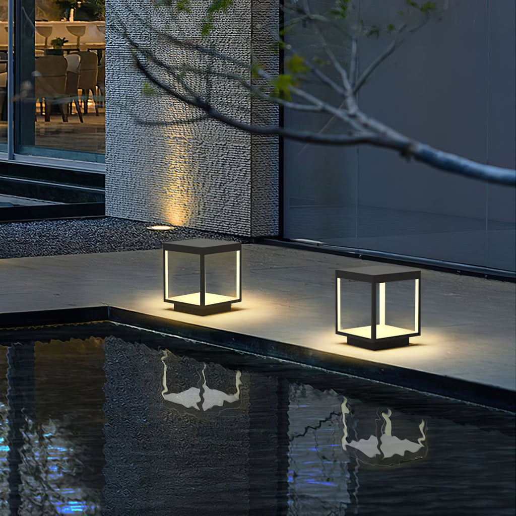Noir Square Frame Solar Post Light