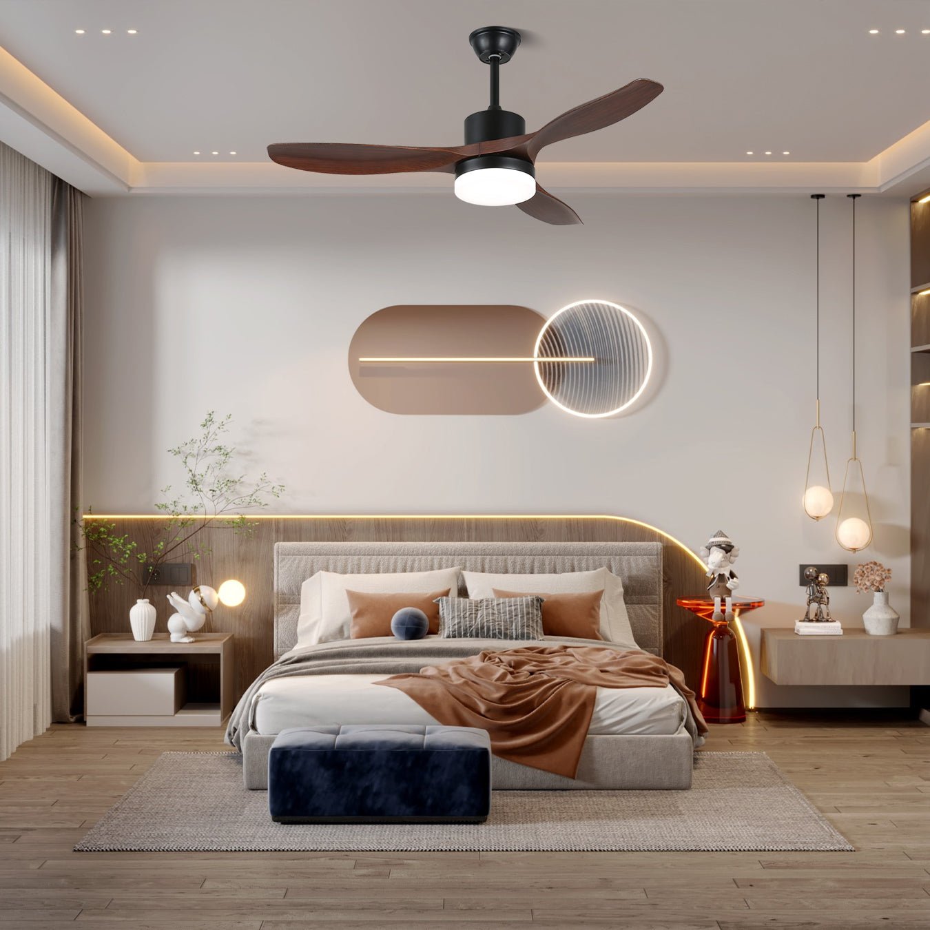 Morty Adams Contemporary Wood Ceiling Fan Light