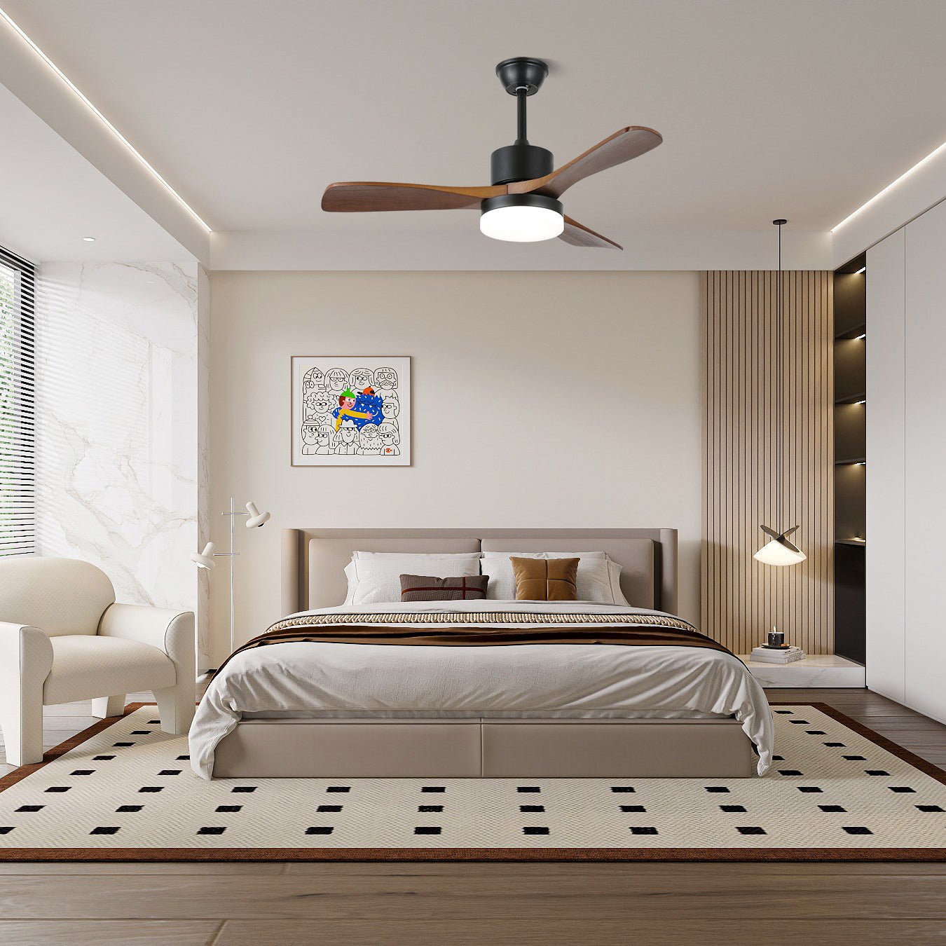 Morty Adams Contemporary Wood Ceiling Fan Light