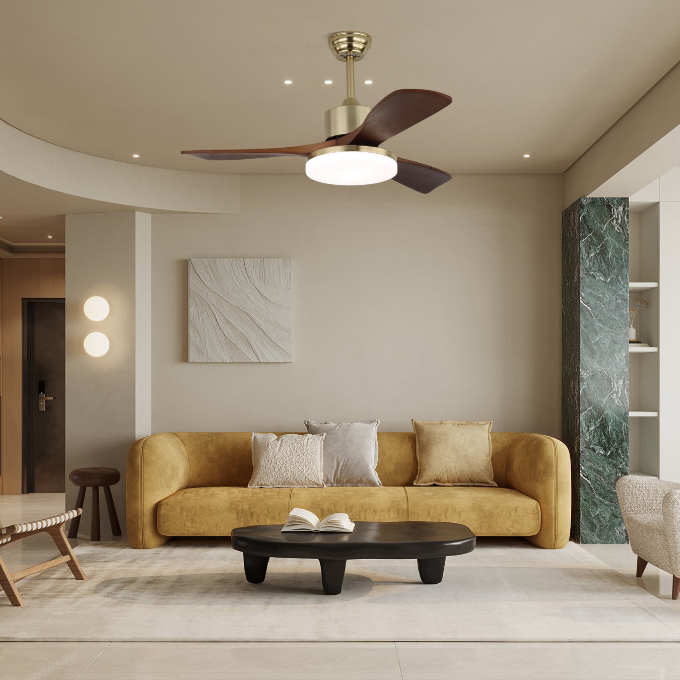 Vega Walnut Wood Blade Ceiling Fan Light