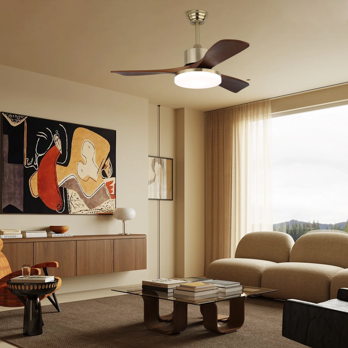 Vega Walnut Wood Blade Ceiling Fan Light