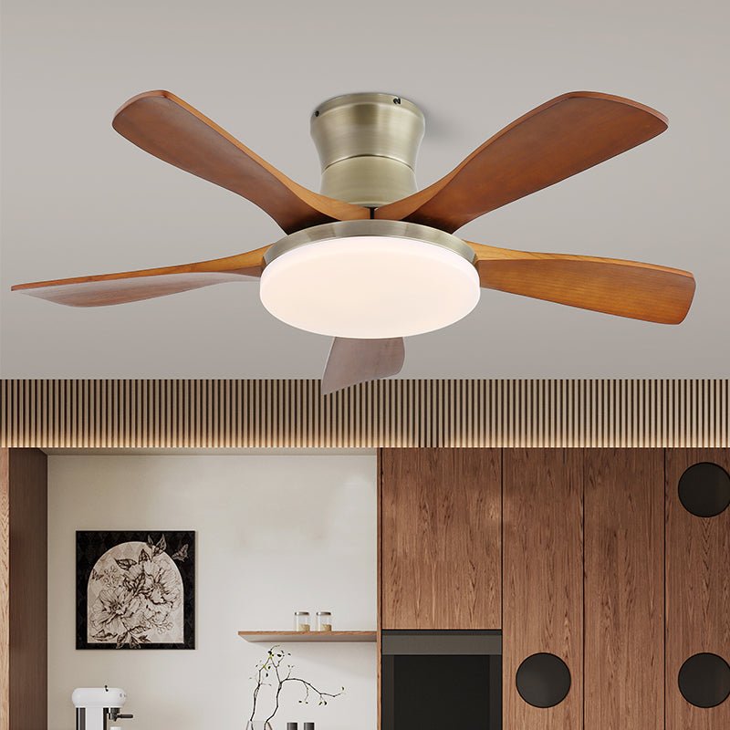 Luxury Curved Wood Brass Ceiling Fan Light