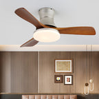 Luxury Curved Wood Brass Ceiling Fan Light