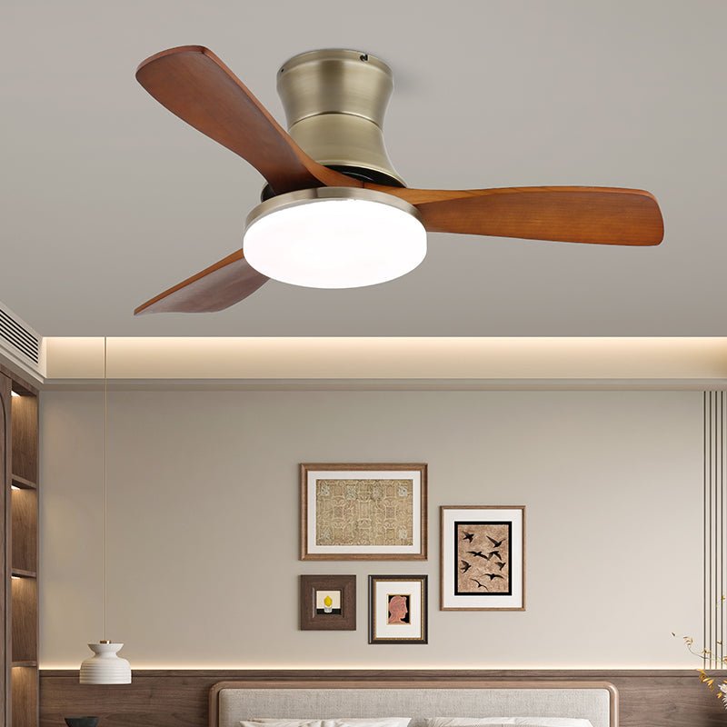 Luxury Curved Wood Brass Ceiling Fan Light