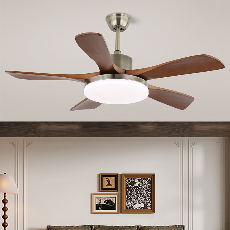 Luxury Curved Wood Brass Ceiling Fan Light