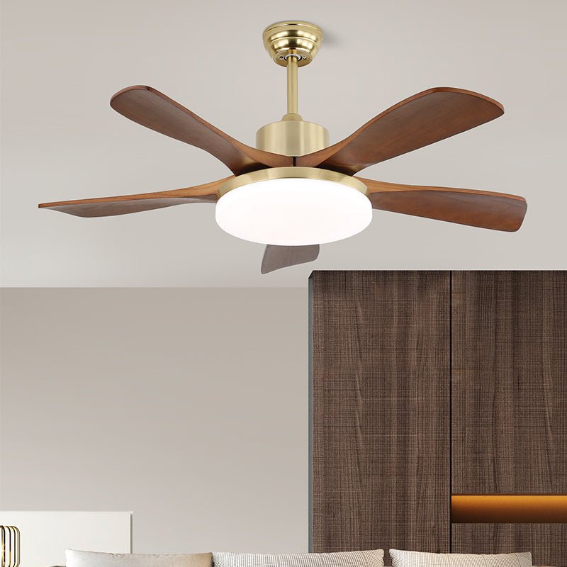 Luxury Curved Wood Brass Ceiling Fan Light