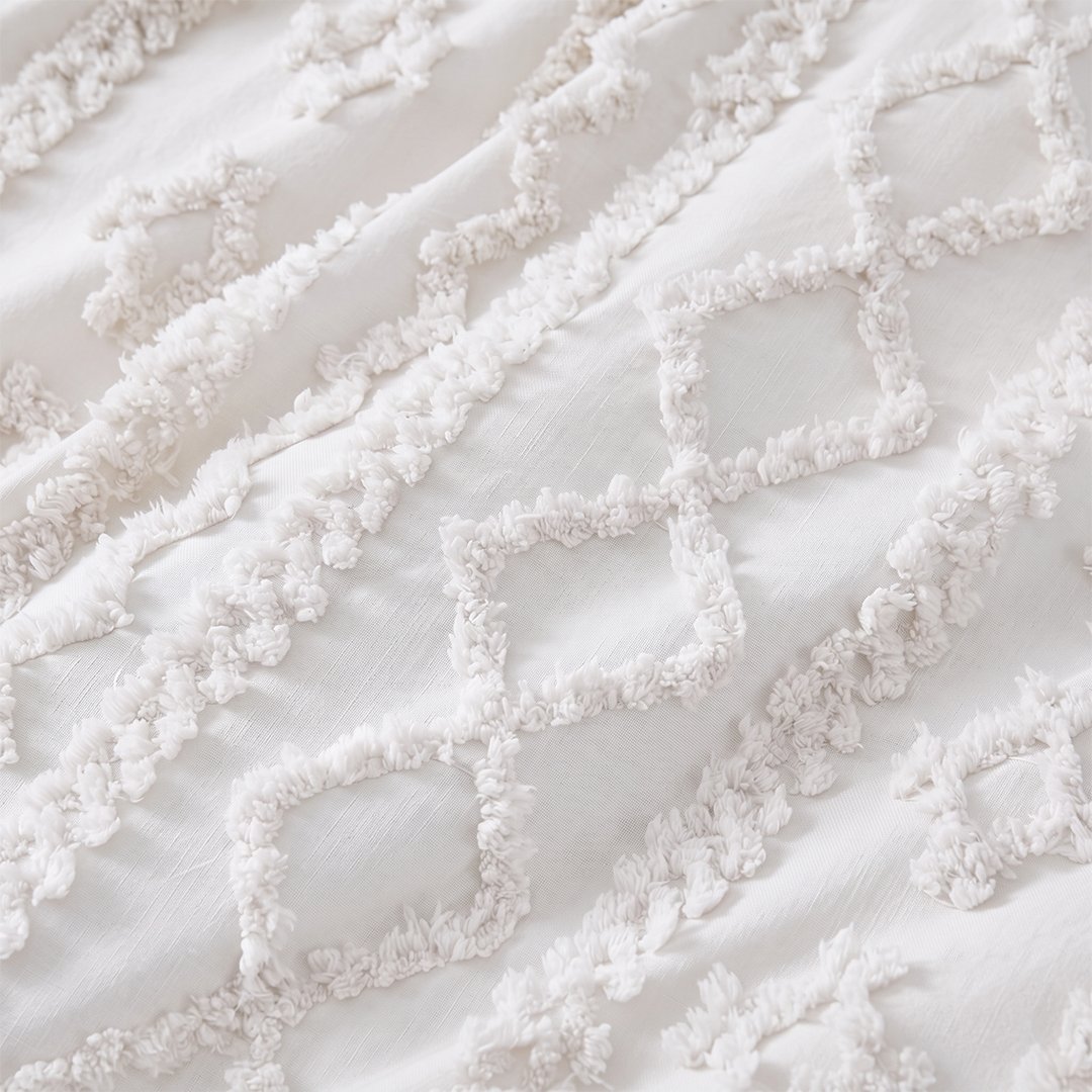 Tufted comforter detail, White