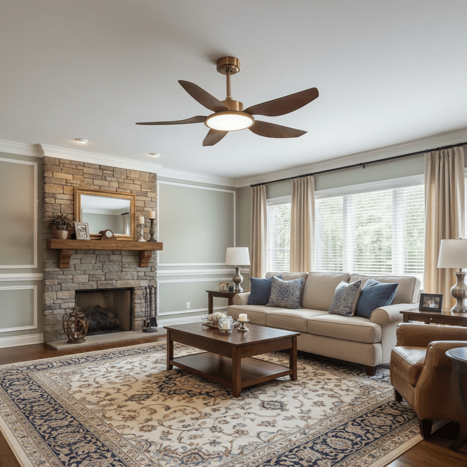 Sirocco Walnut Blade Brass Ceiling Fan Light