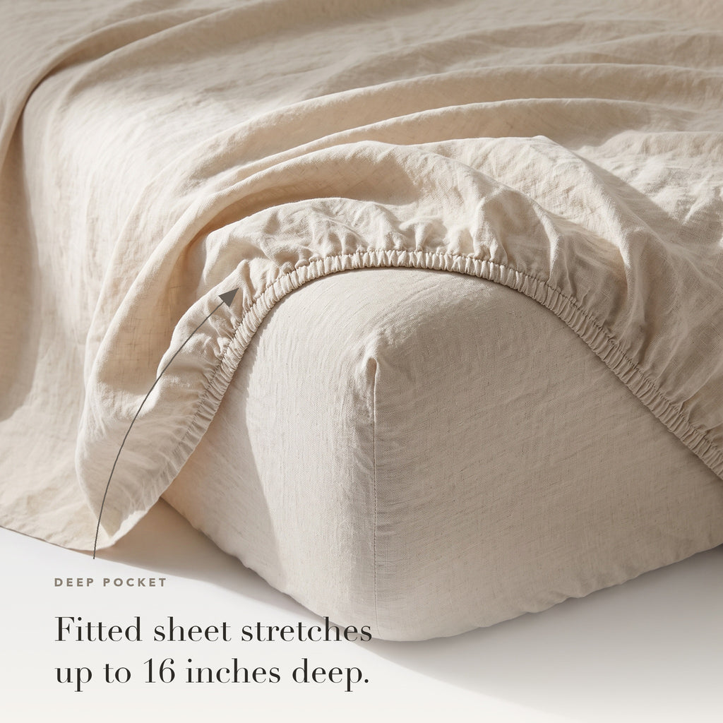 Fitted sheet corner with deep 16 inch pocket and elastic hem