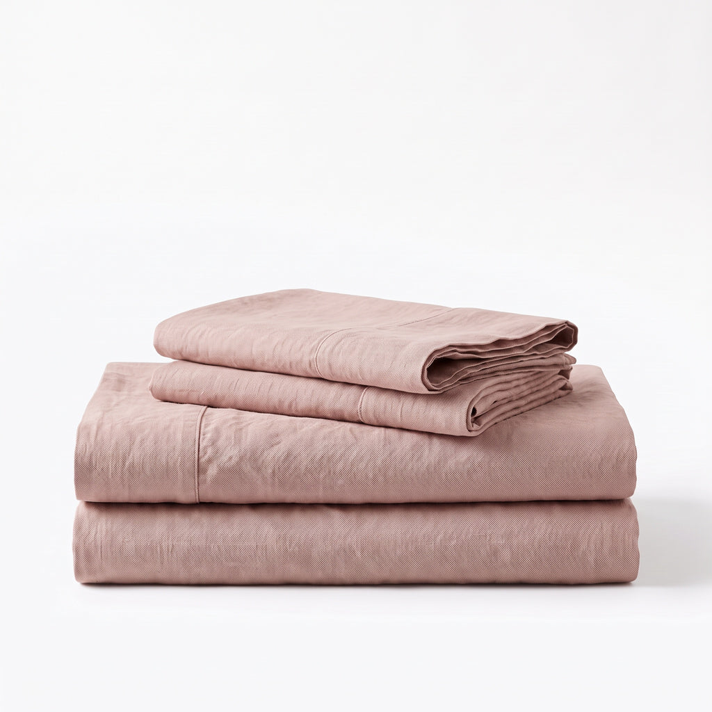 Folded stack of Pink European linen sheets