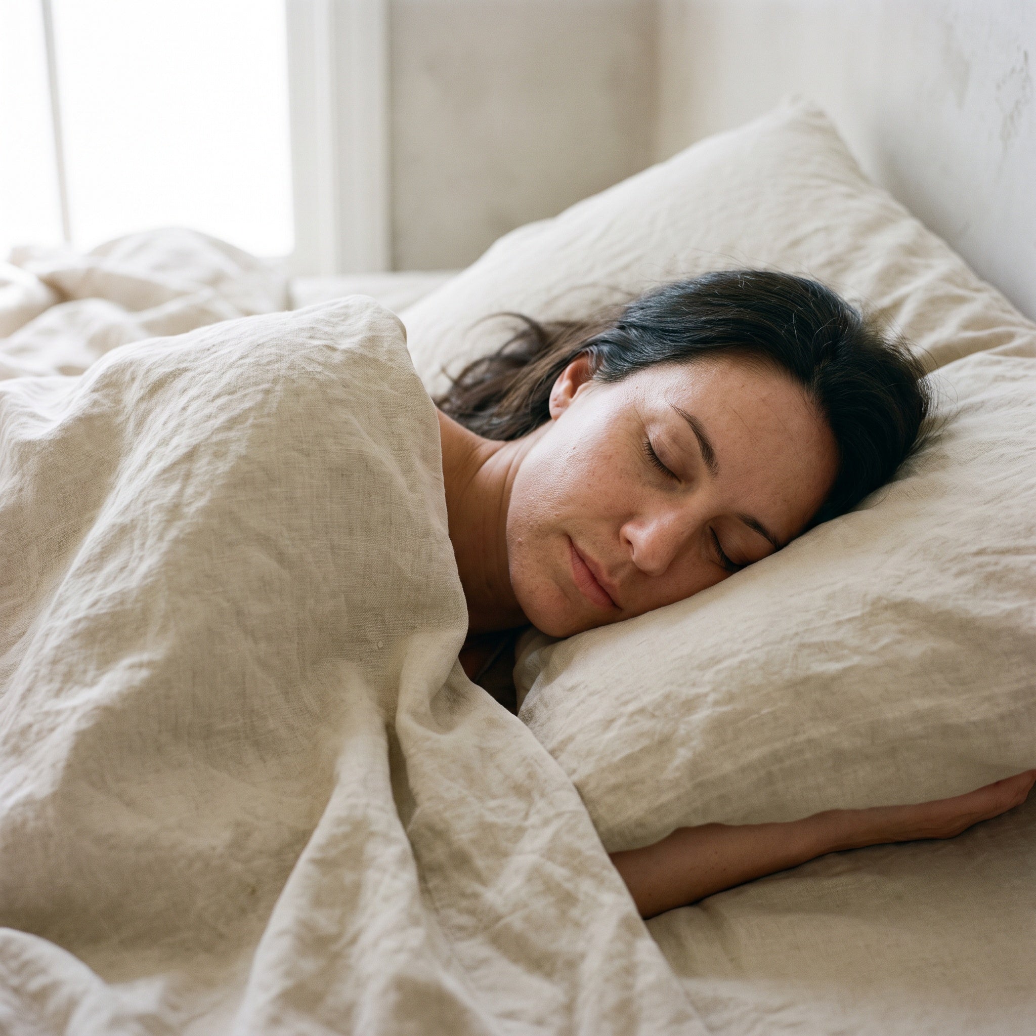 Asleep on a linen pillowcase
